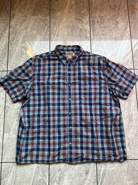 Duluth Trading Co Mens Red/Blue Plaid Tartan  Style Check S/S 100%Cotton 2XL